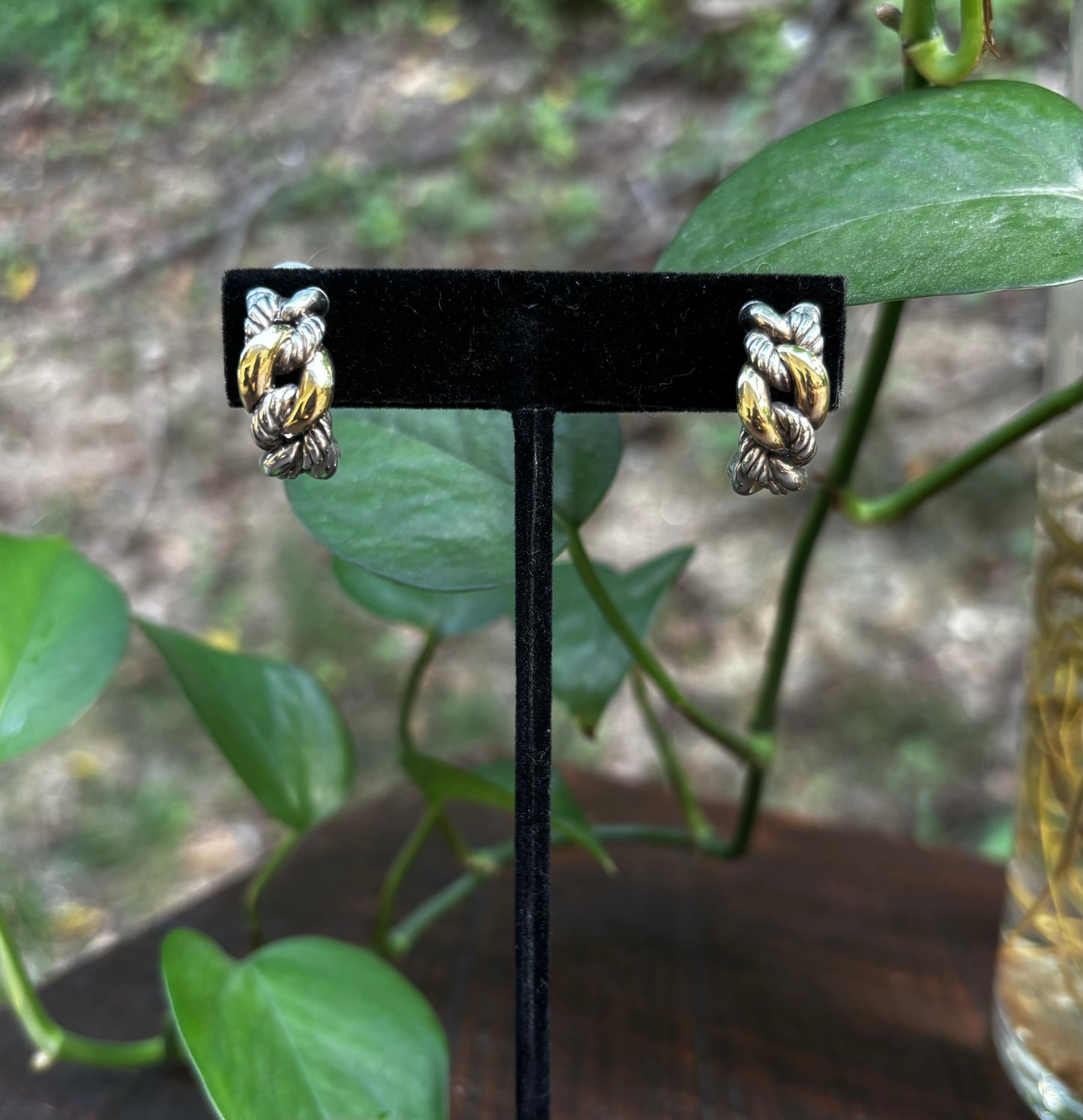 David Yurman Sterling Silver with 18K Yellow Gold Braided Hoop Earrings