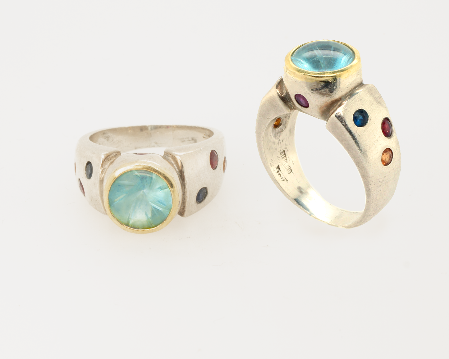 Jennifer Jenkins Sterling Silver & 18K Aquamarine with Multicolor Stones