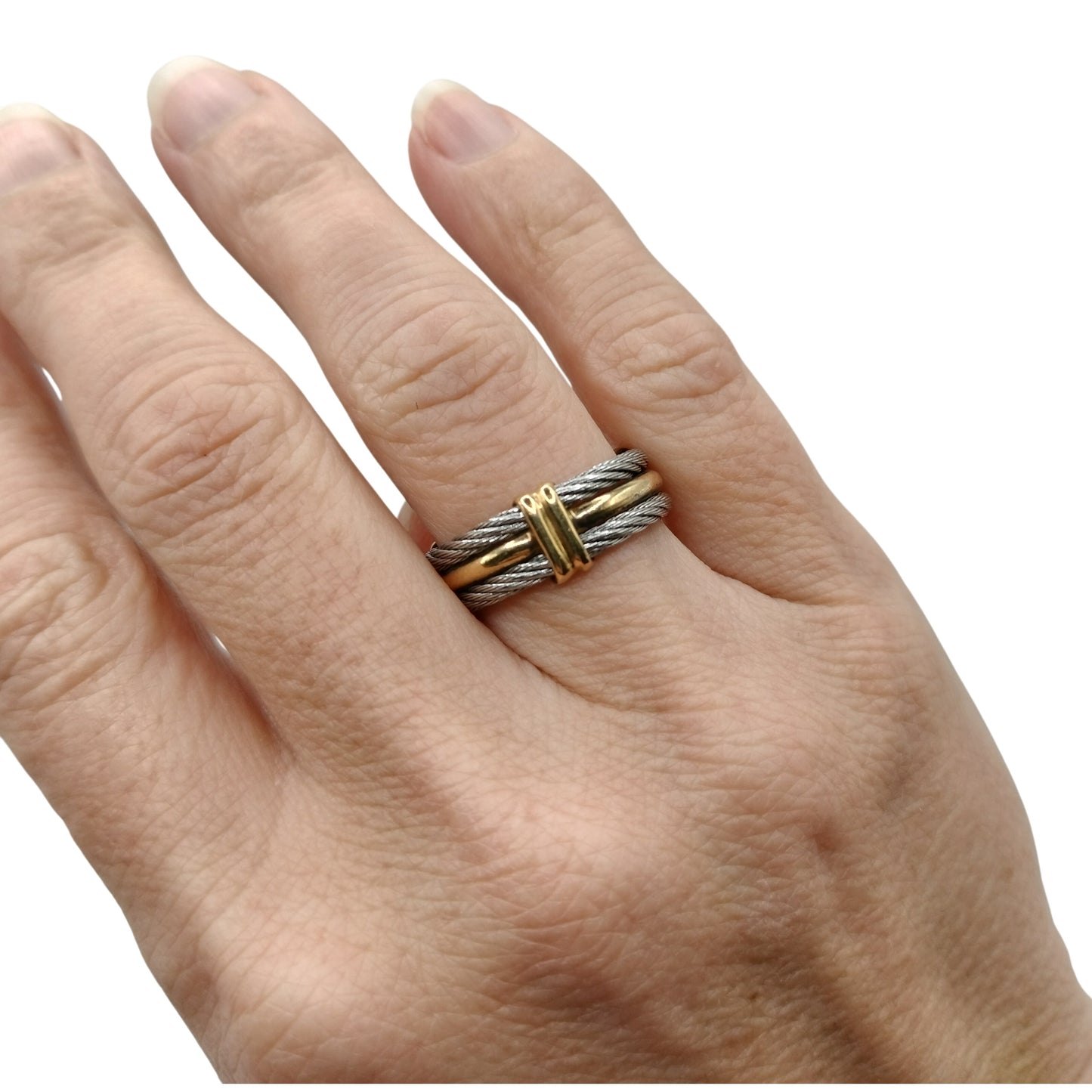 Charriol 18K and Stainless Steel Cable Ring Size 5.75