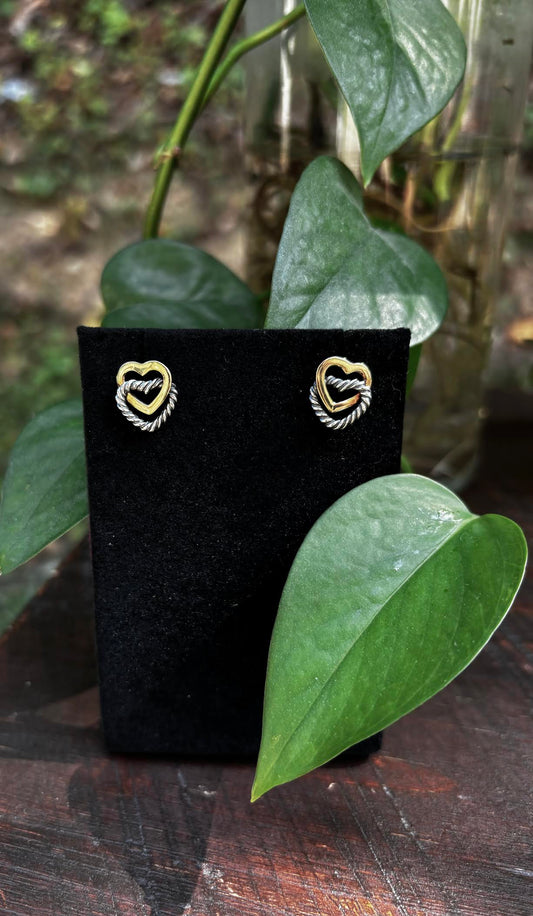 David Yurman Cable Heart Drop SS & 18K Yellow Gold Drop Earrings