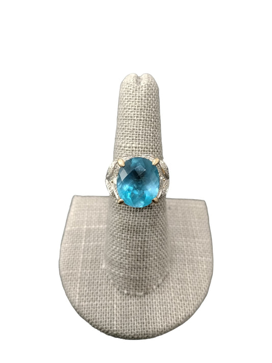 14K Yellow Gold - Blue Topaz & Diamonds - Statement Ring