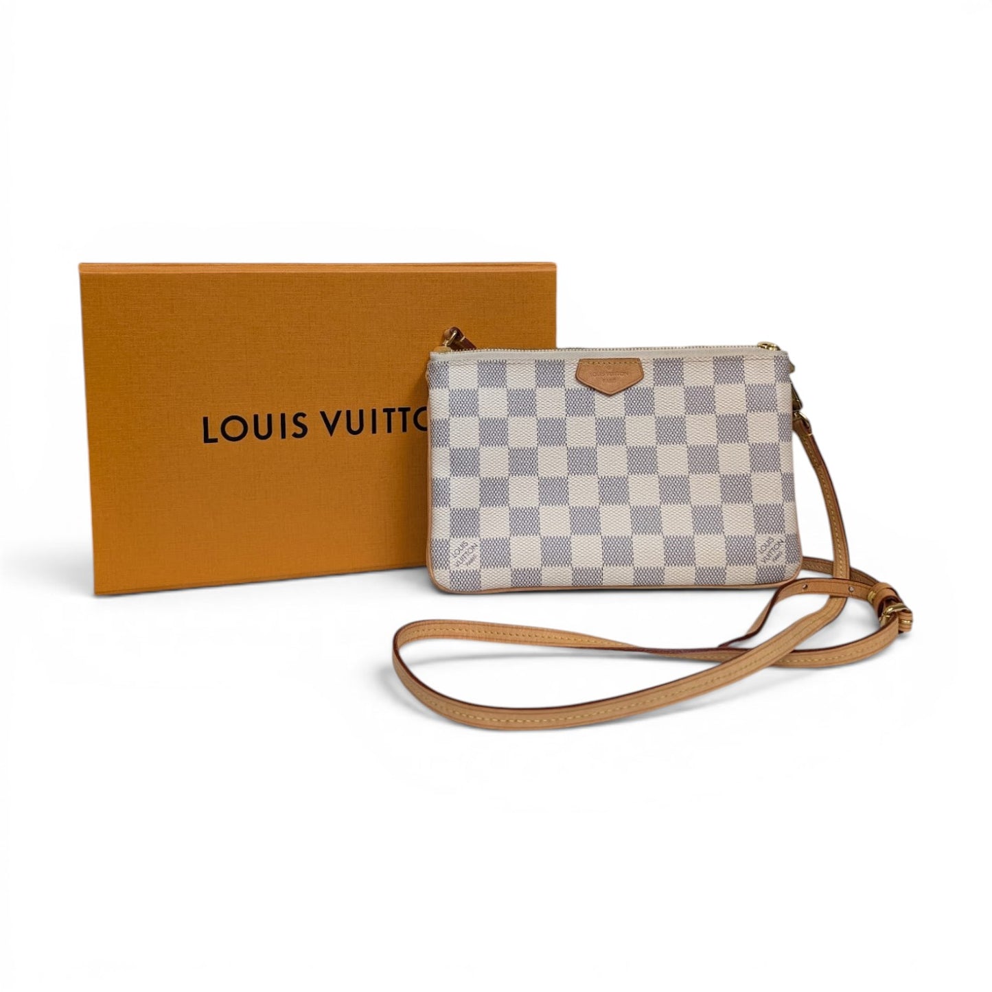 Louis Vuitton Damier Azur Double Pouchette Zip Crossbody Purse