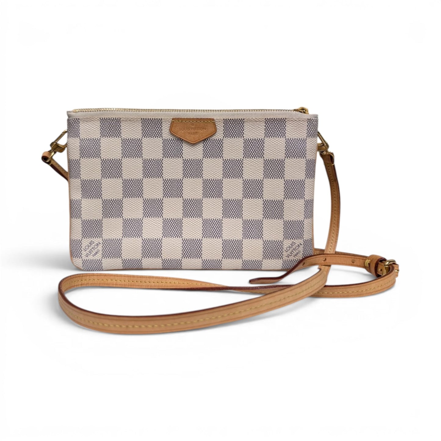 Louis Vuitton Damier Azur Double Pouchette Zip Crossbody Purse