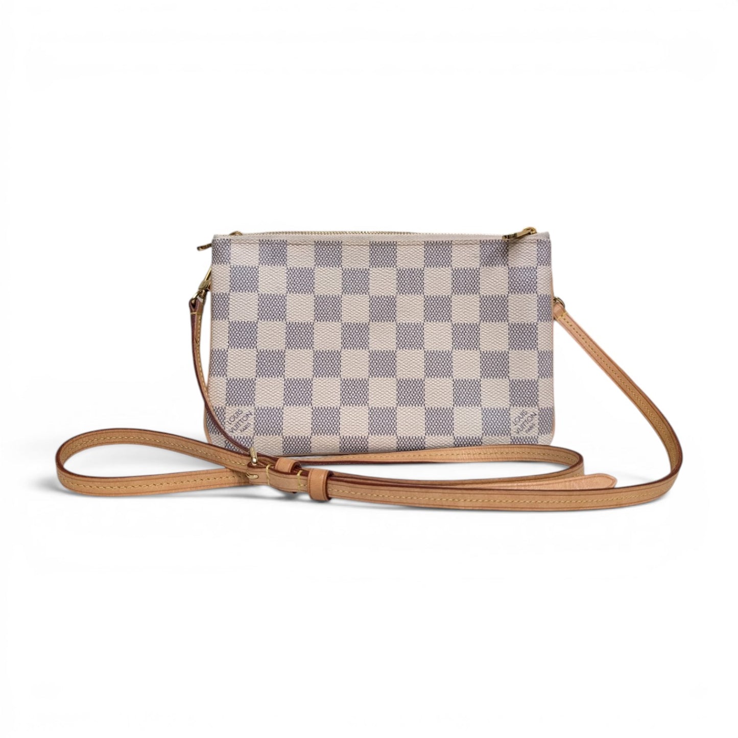 Louis Vuitton Damier Azur Double Pouchette Zip Crossbody Purse