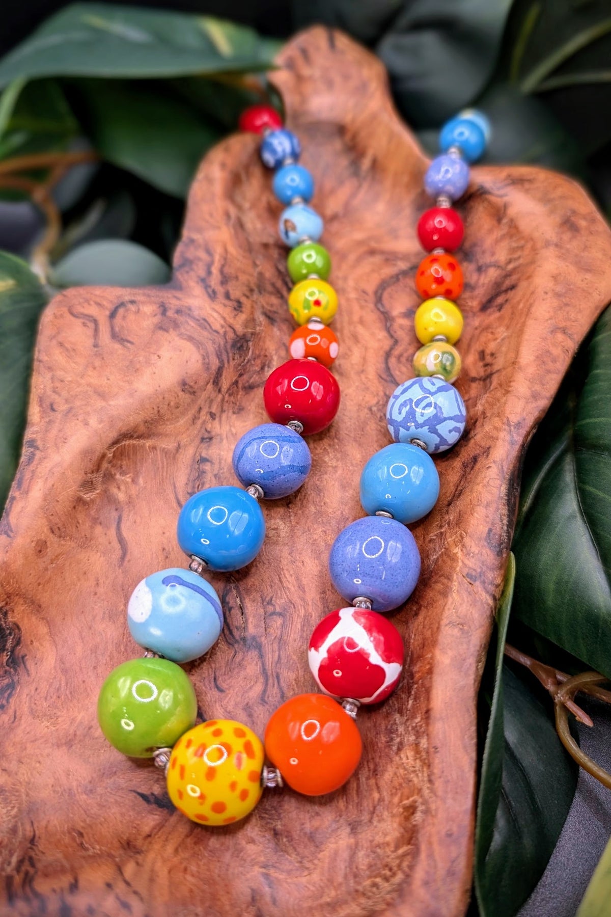 Colorful Glazed Clay Bead Necklace