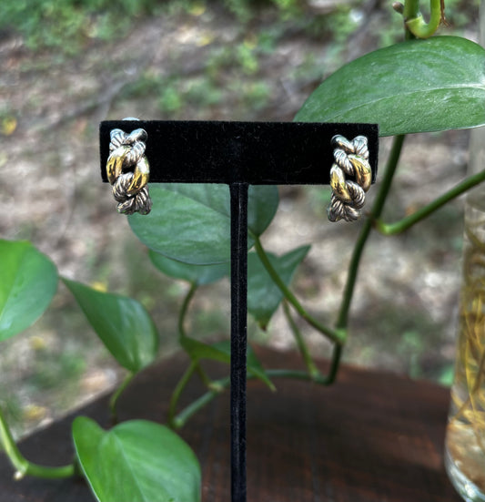 David Yurman Sterling Silver with 18K Yellow Gold Braided Hoop Earrings