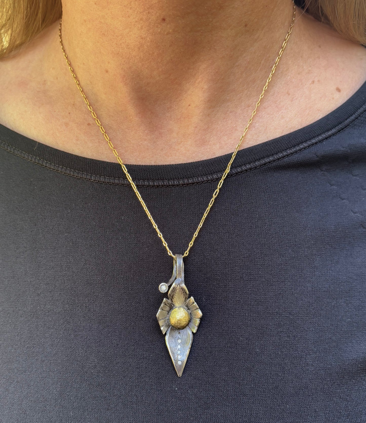 18K Gold Chain Necklace with Gold Plated Pendant + Diamonds