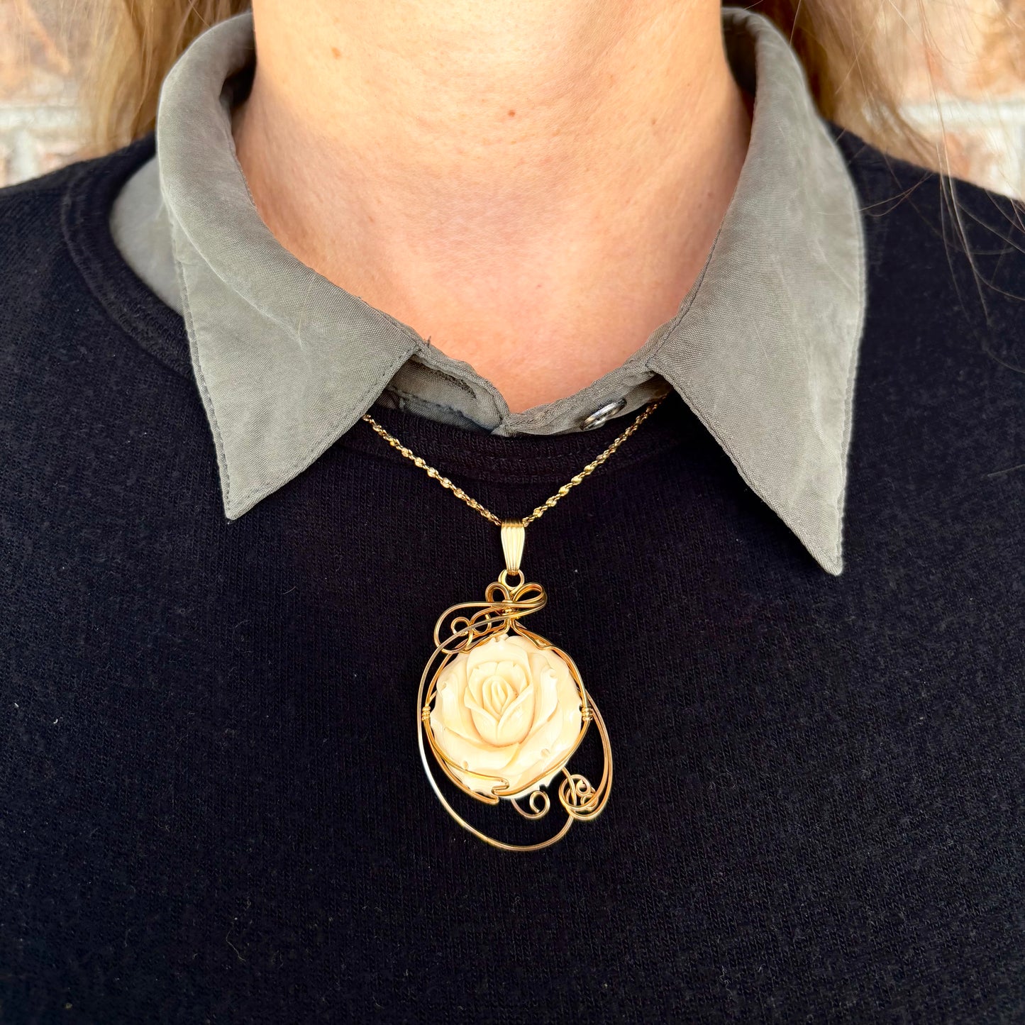 Artisan Crafted Gold-Filled Carved Flower Necklace