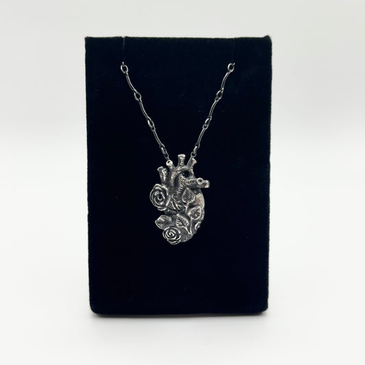 Freyja Jewels Sterling Silver Anatomical Heart with Flowers Necklace
