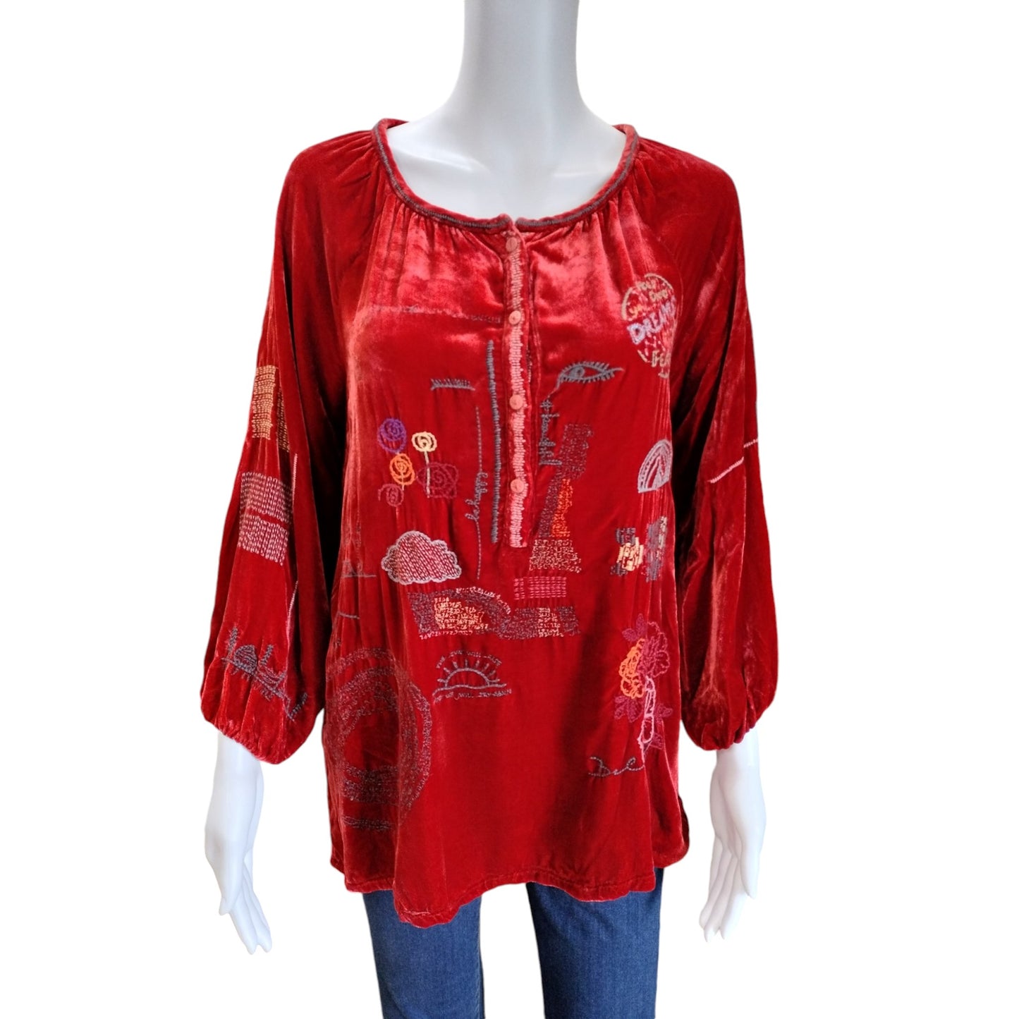 Johnny Was Biya embroidered velvet top Size XS