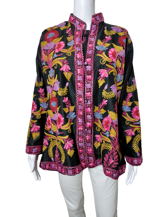 Floral Hand Embroidered Silk Jacket from Amman