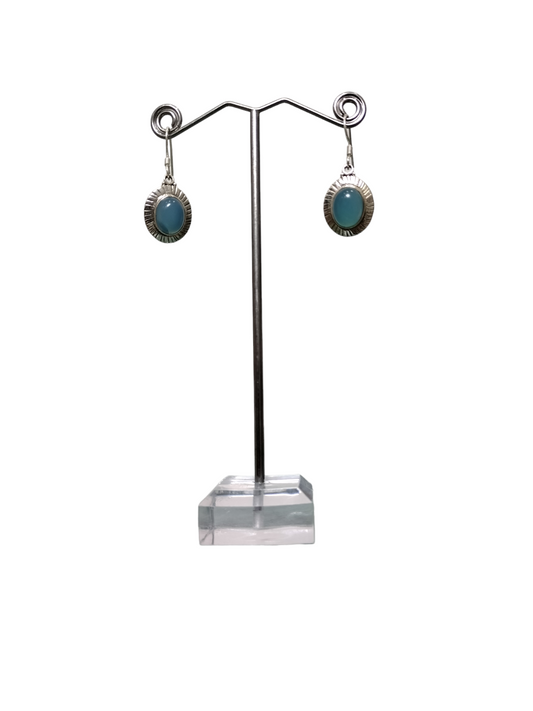 Sterling silver (925) Oval Earrings with Dark Blue Topaz