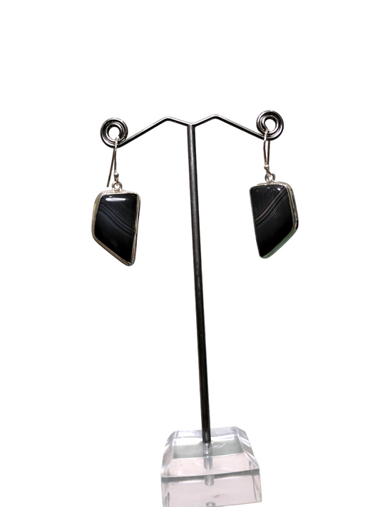 Black & White Agate(Zebra agate) in sterling silver (925) earrings