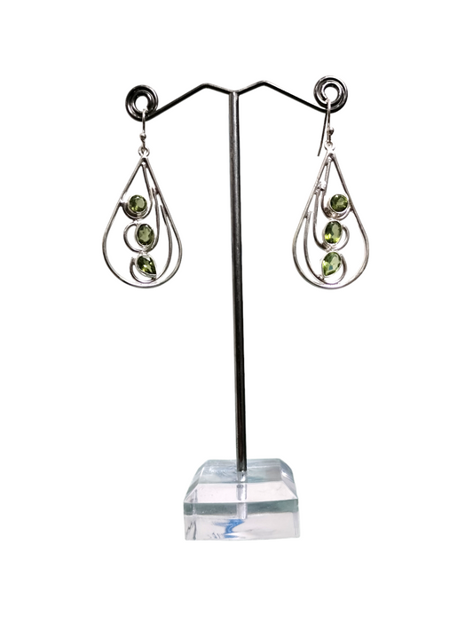 3 Peridot in Teardrop Shape Sterling Silver (925) Earrings