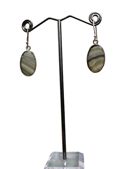 Green Wave Fluorite set in Sterling Silver (925) Earrings