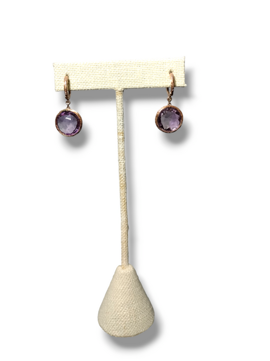 RJM (Royal jewelers) 14K rose gold earrings w/Amethyst & Diamond