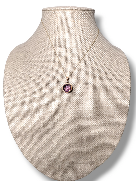 RJM (Royal jewelry) 14K Rose Gold necklace w/ Amethyst & Diamond