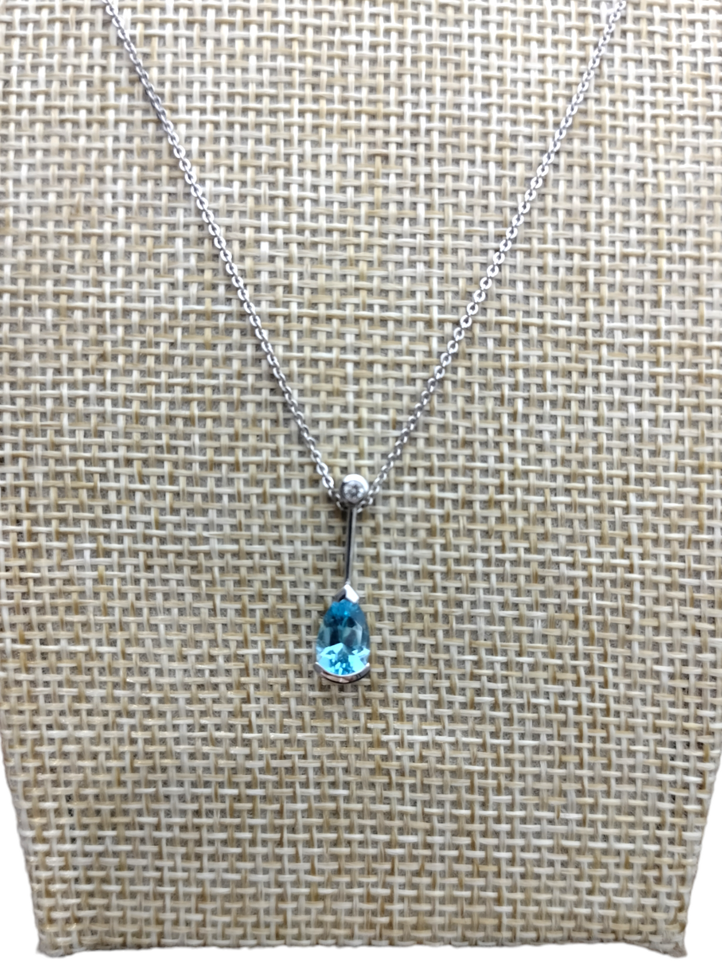 14kt white gold necklace with Blue Topaz & petite round Diamond