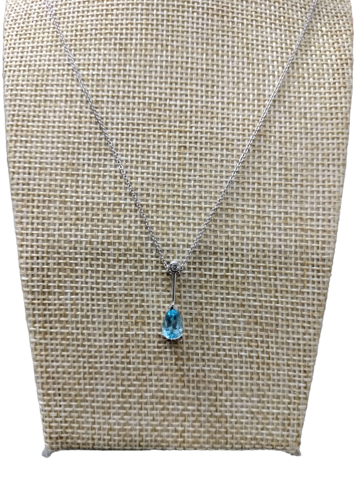 14kt white gold necklace with Blue Topaz & petite round Diamond