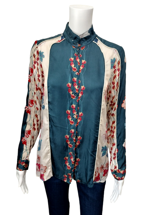 Johnny Was 100% Silk Floral Button Down Size XS