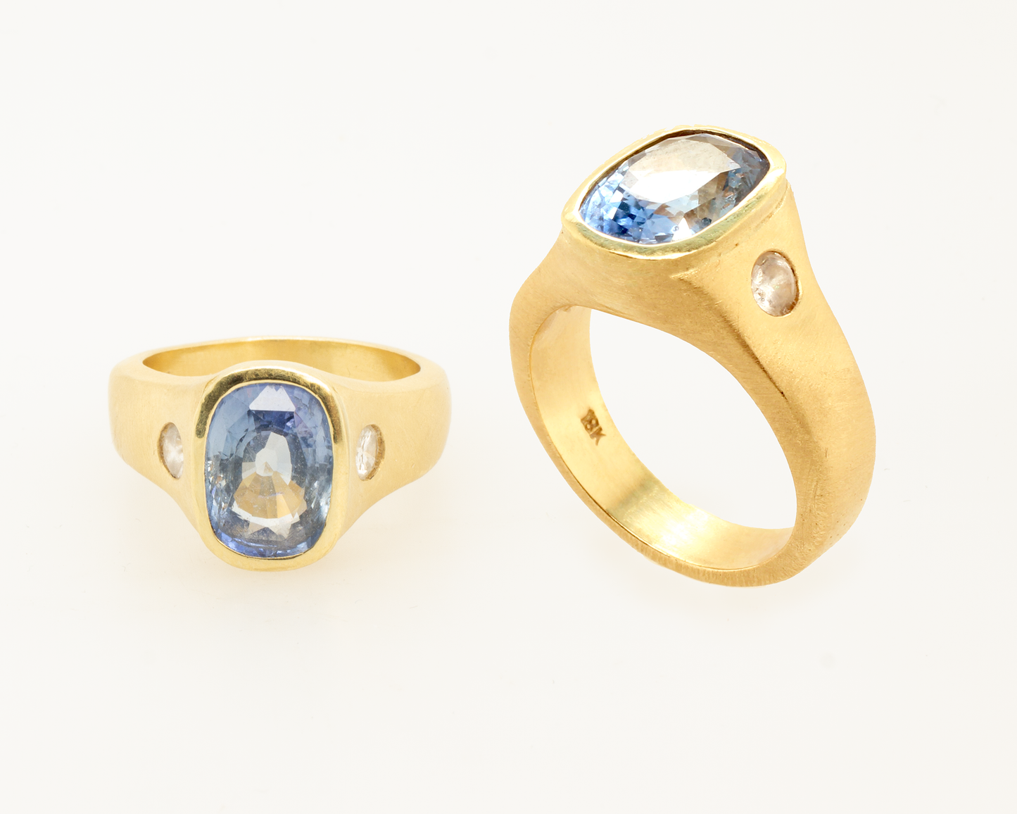 Jennifer Jenkins 18K Blue Sapphire Ring with White Stone Accents - Size 7