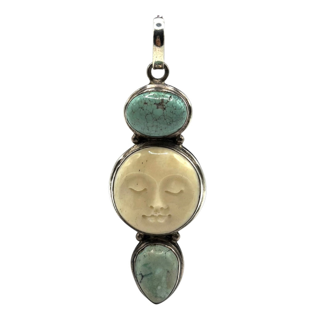 Celestial Moon-Face Pendant Set in Sterling Silver with Variscite