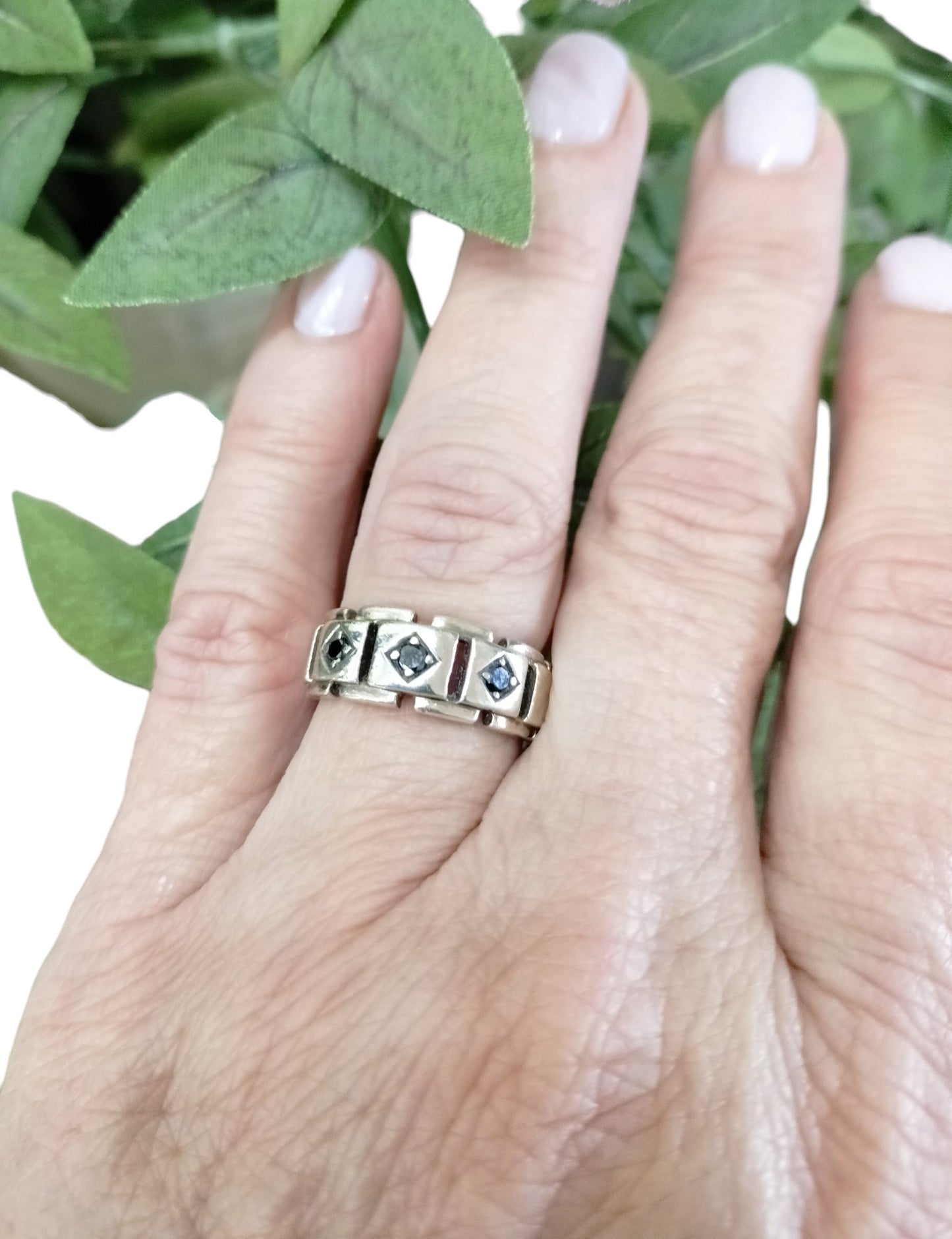 Sterling silver ring with Black Diamonds Size 6