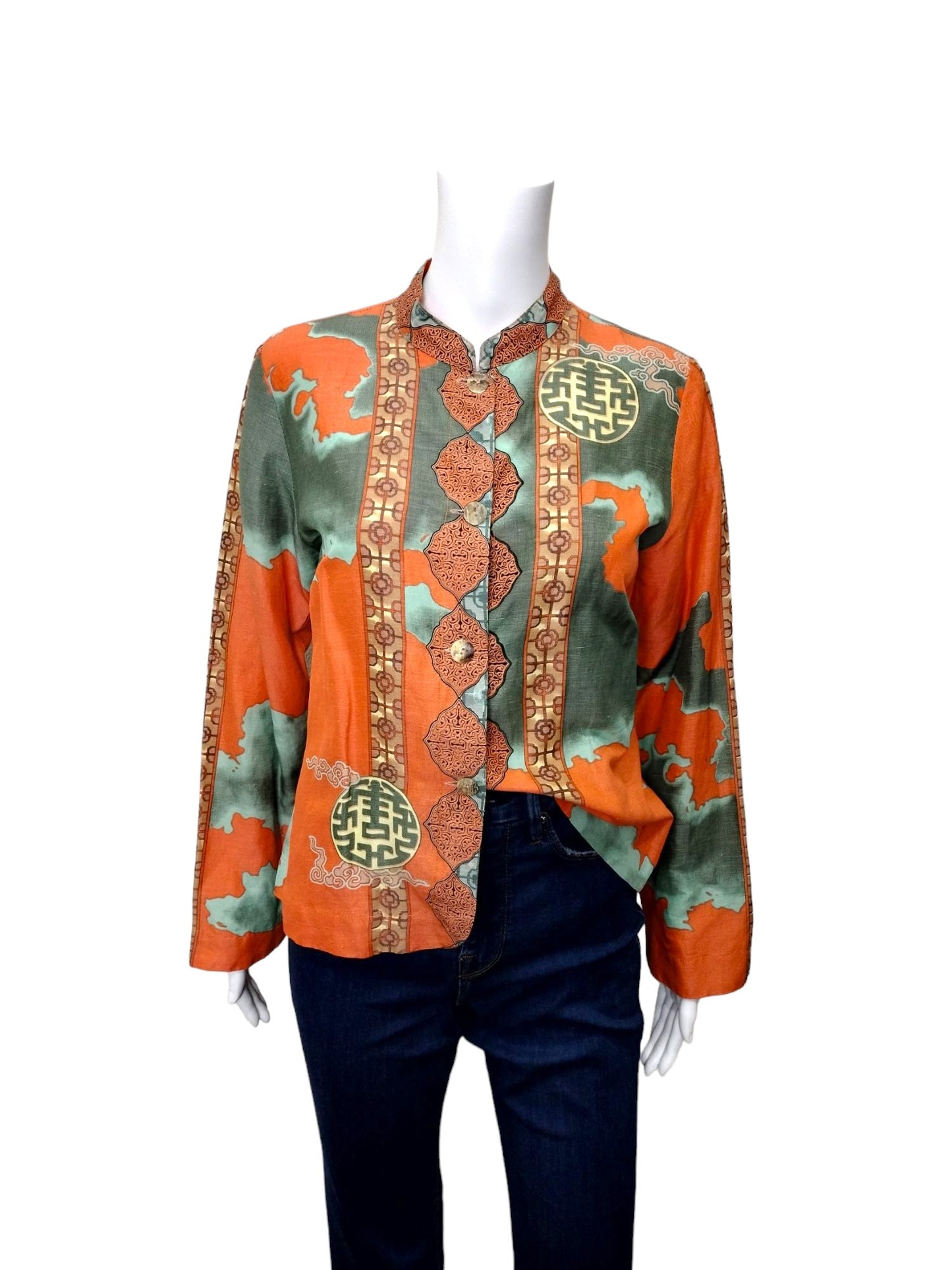 Citron Orange Design Blouse Size S