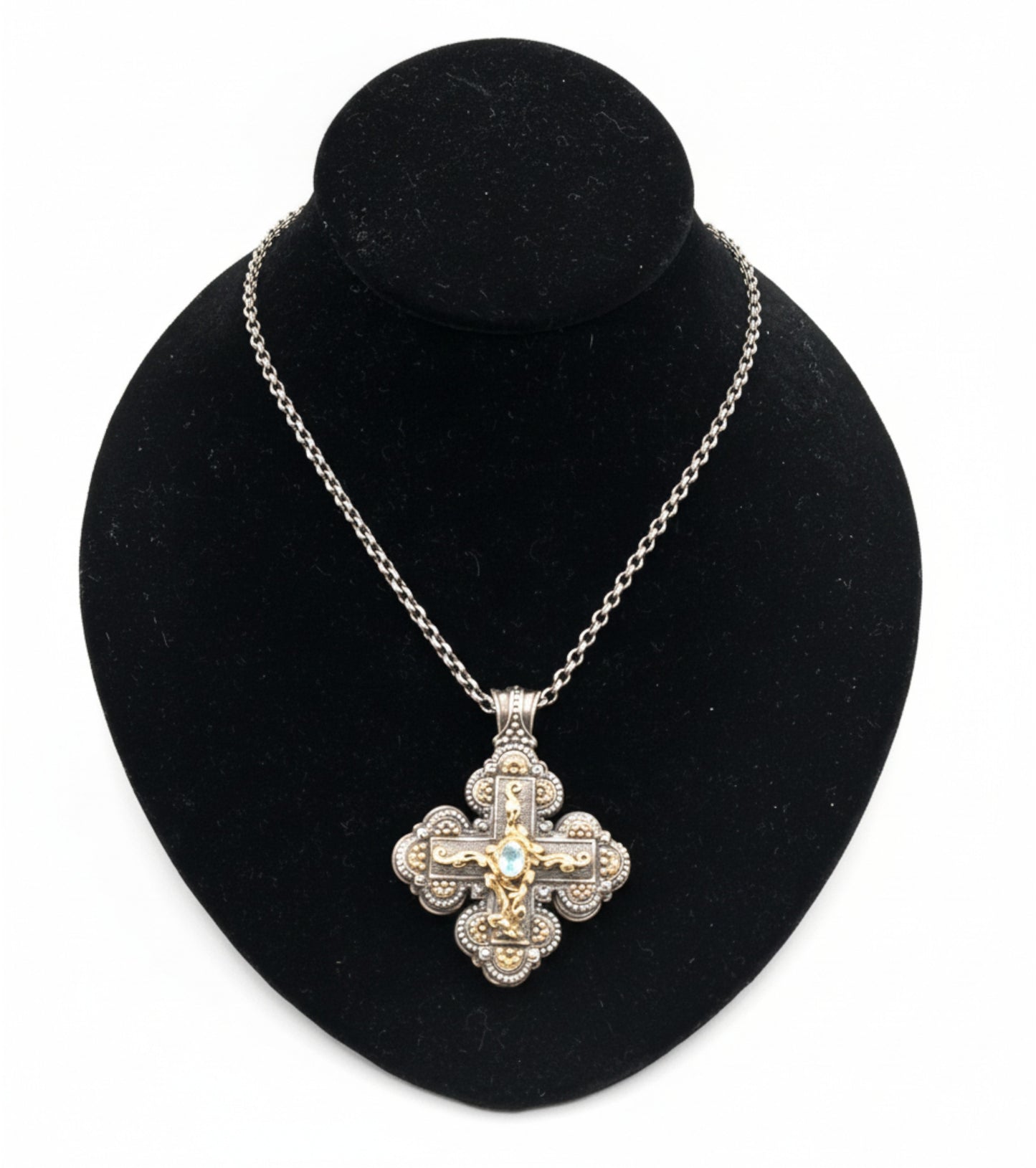 Konstantino 18K Cross Enhancer with Aquamarine Necklace 20"