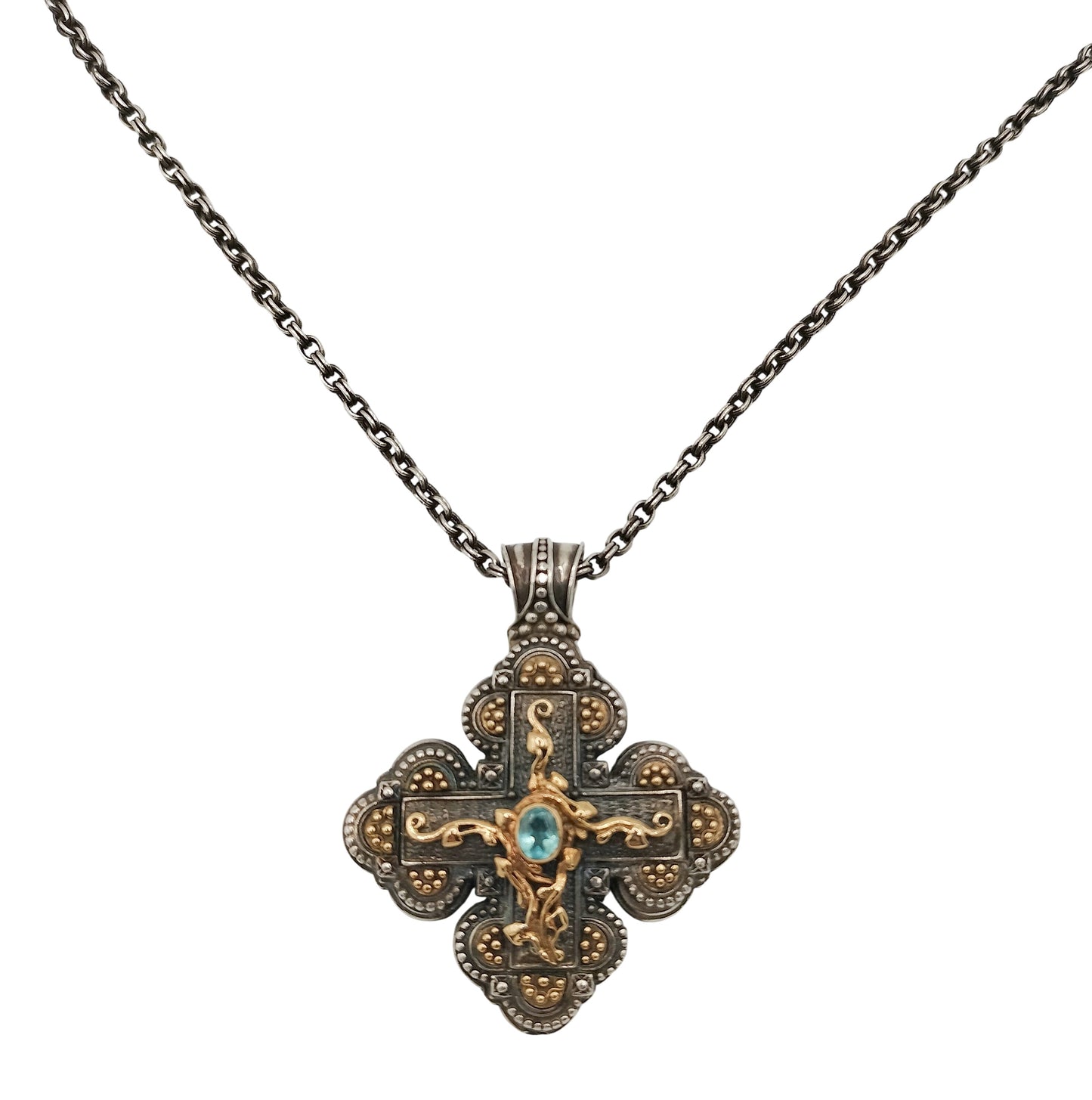 Konstantino 18K Cross Enhancer with Aquamarine Necklace 20"