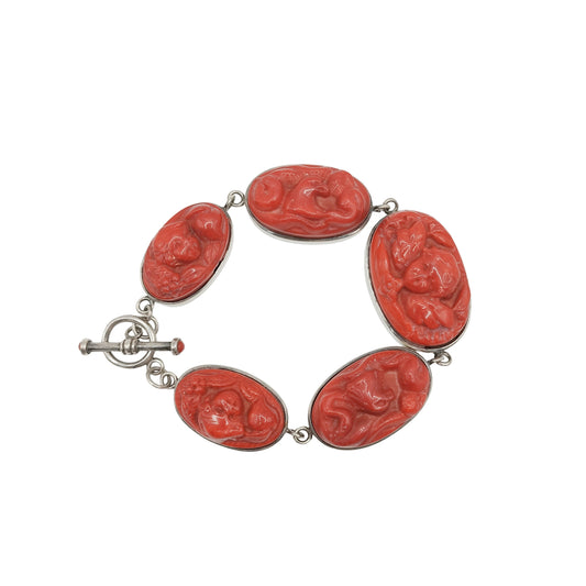 Rare Handcrafted Coral & Sterling Silver Bracelet