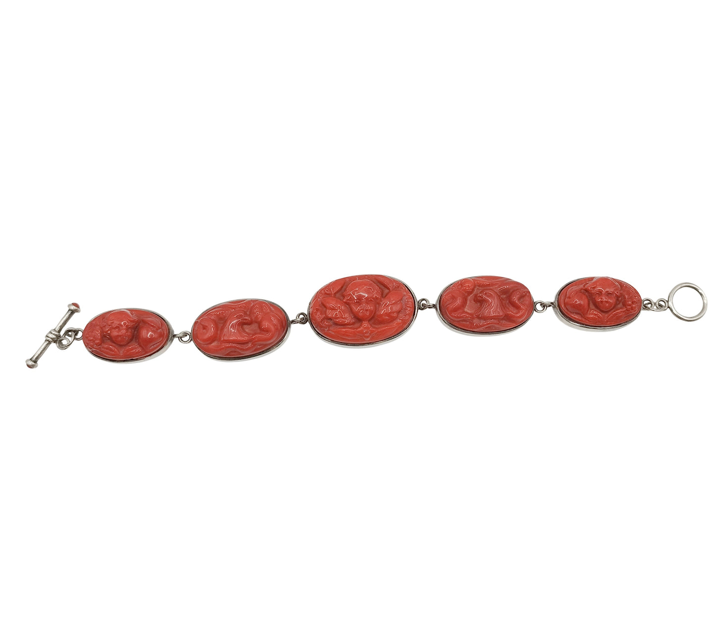 Rare Handcrafted Coral & Sterling Silver Bracelet