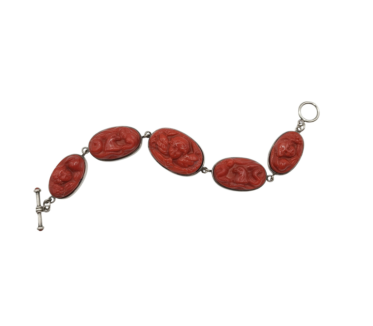 Rare Handcrafted Coral & Sterling Silver Bracelet