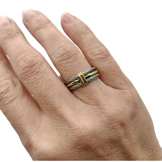 Charriol 18K and Stainless Steel Cable Ring Size 5.75